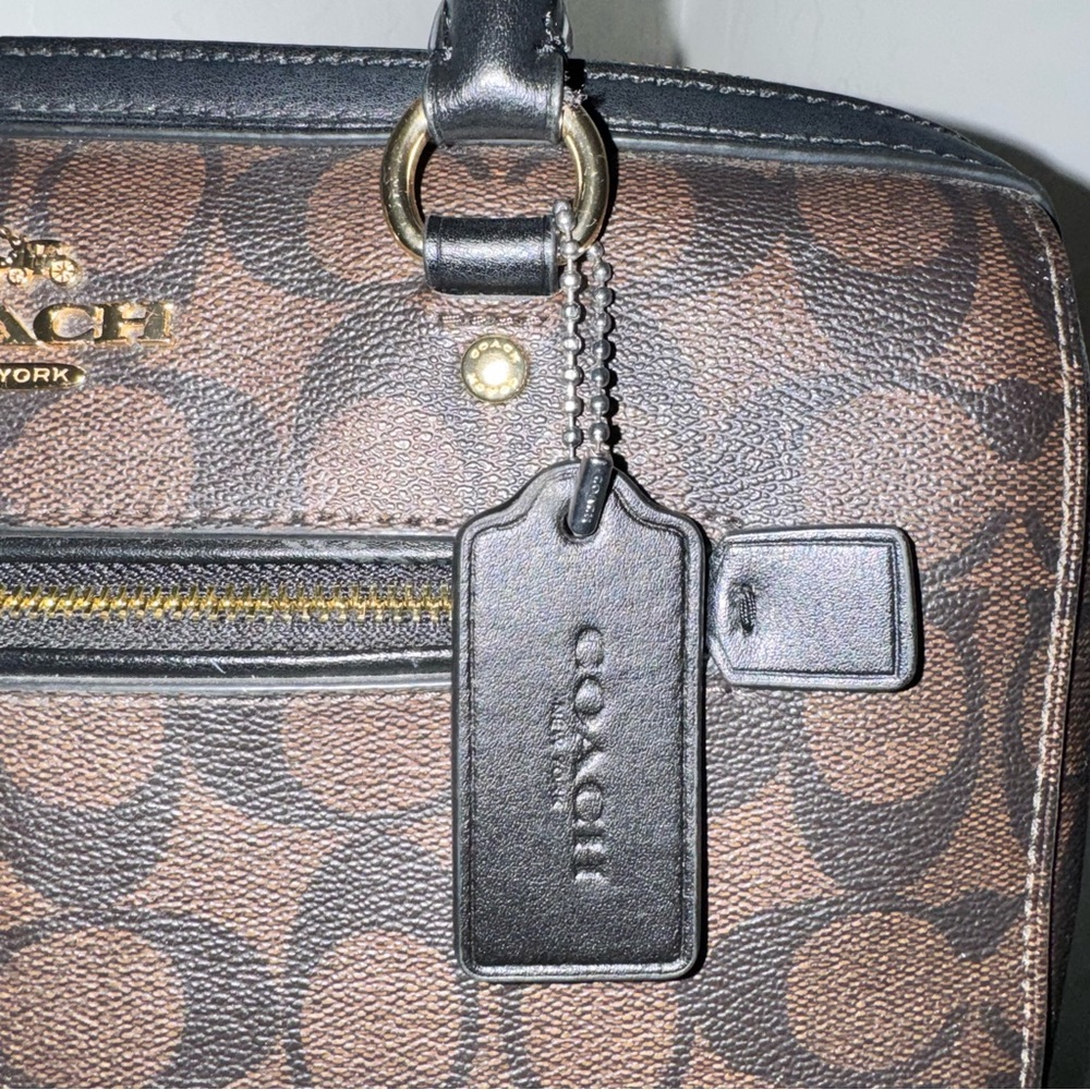 Coach Rowan Signature Canvas & Leather Satchel 2022 #F83607 Black, Brown & Gold - Picture 6 of 16